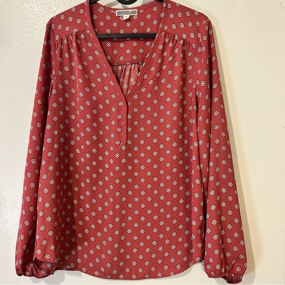 Pleione Tops - Pleione Rust Red Long Sleeve Blouse